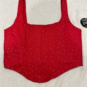 Red Studded Corset-Style Tank Top